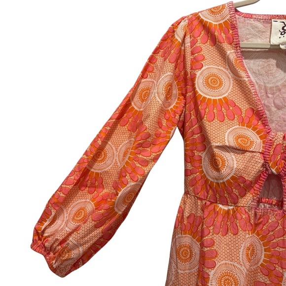 Figue Long Sleeve Cutout Cotton Midi Dress Floral Boho Resort Pink Orange Sz S - Picture 4 of 15